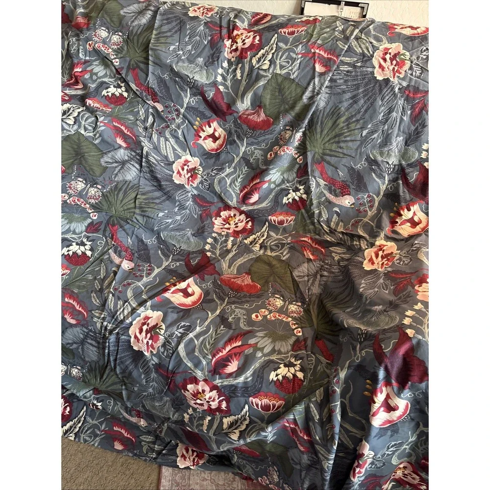 IKEA FILODENDRON Duvet Cover 2 pillowcases Dark blue floral bird patterned queen